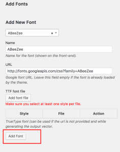 Save font button