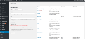 Fonts management screen