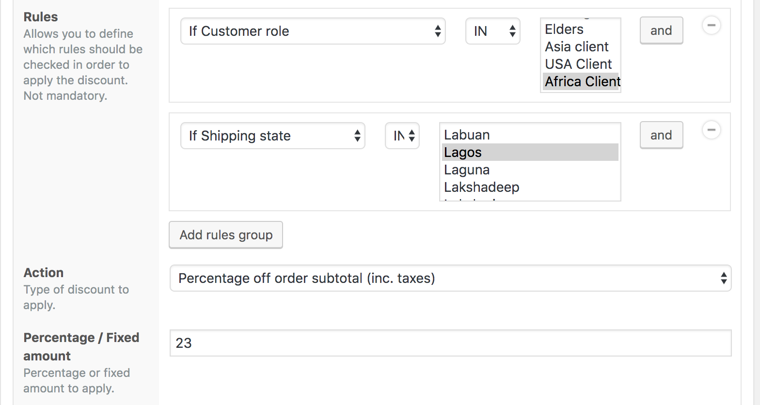 African client discount for Lagos shipping state