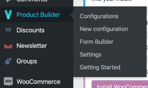 Product Builder Menu view