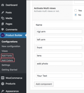 Custom Text Add on menu view