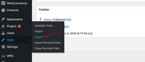 WordPress Data export view